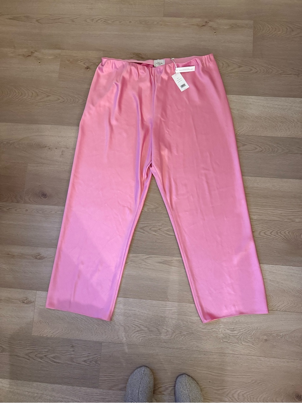 NWT VINCE Bright Bias Satin Pull On Trousers in Bubble Gum Pink Size 2XL